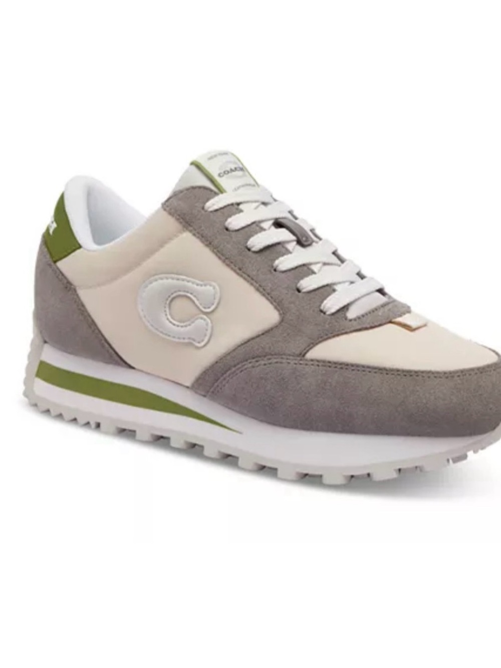 Coach Runner Sneaker in Cream, Gray & Olive Green